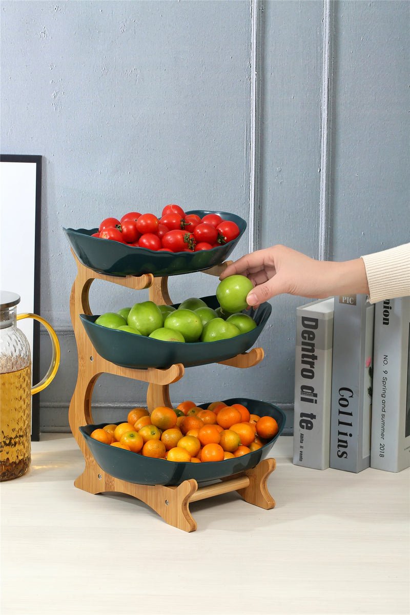 Fruteira de Mesa Decorativa com 2 ou 3 Andares em Bambu e ABS