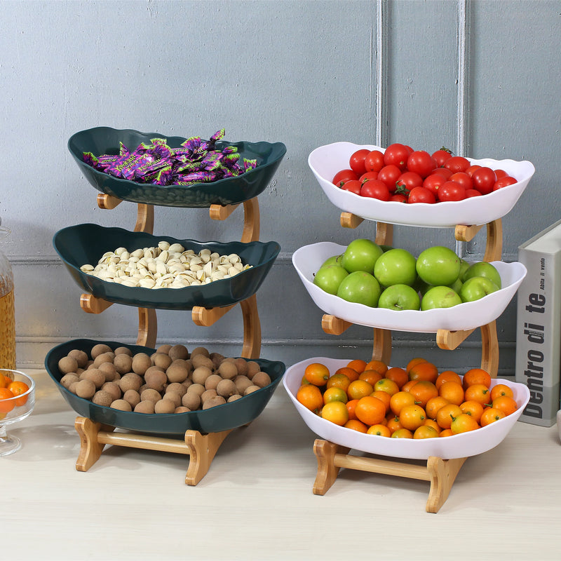 Fruteira de Mesa Decorativa com 2 ou 3 Andares em Bambu e ABS