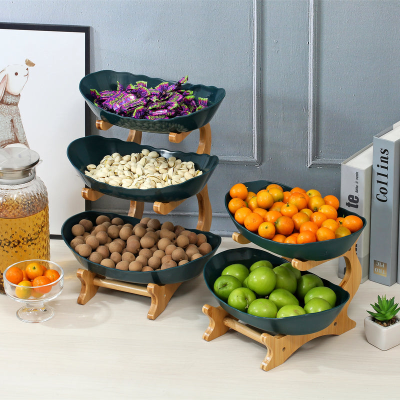 Fruteira de Mesa Decorativa com 2 ou 3 Andares em Bambu e ABS