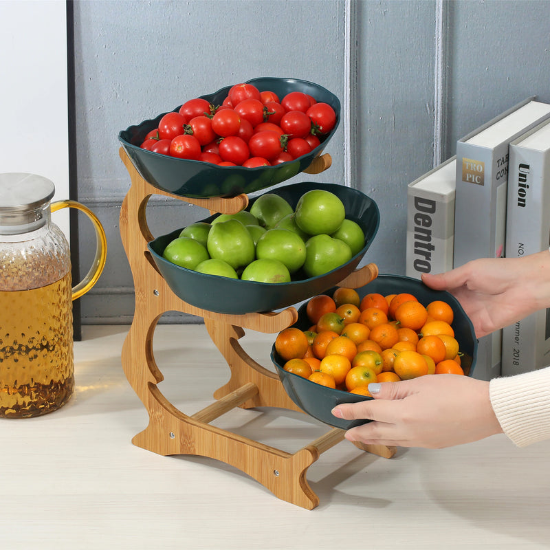 Fruteira de Mesa Decorativa com 2 ou 3 Andares em Bambu e ABS